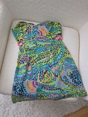 Vintage Nanette Lepore Strapless Pink Green Turquoise Summer Dress Small 4 60s